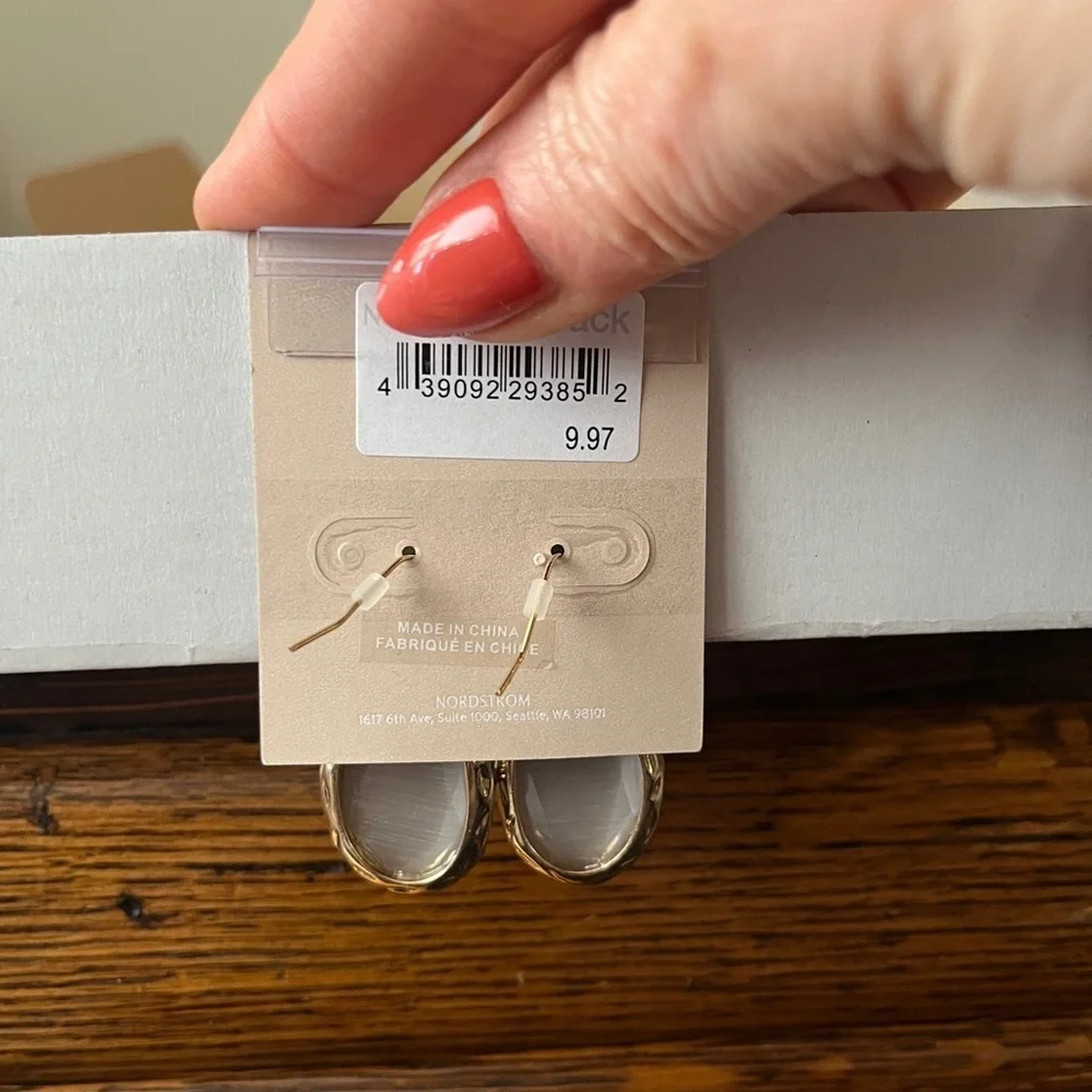 Nordstrom Gold and White Oval Earrings